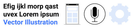 Mobile user interface, voice technology, settings management, communication tools, app development, smart design. Minimalistic mobile screen with microphone icon and gear symbol. Voice technologyのイラスト素材