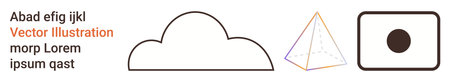 Graphic design, digital layout, abstract concepts, branding, modern art, education. a cloud outline, triangular pyramid square with a circle and placeholder text. Graphic design and digital layoutのイラスト素材