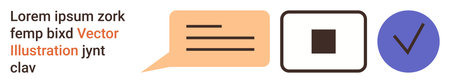 Communication, decision-making, confirmation, user interface design, information flow, feedback. Speech bubble, stop symbol and check mark displayed together. Communication and decision-makingのイラスト素材