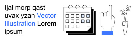 Organization, scheduling, communication, meal planning, modern design, nutrition. Calendar, hand pointing gesture and carrot. Scheduling and communication visual conceptのイラスト素材