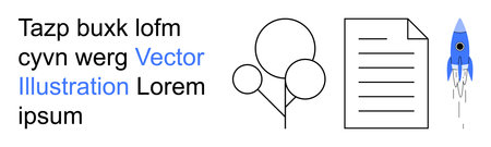 Business strategy, education, creativity, communication, graphic design, technology. Abstract design with balloons, a document and a rocket. Business strategy and education highlightedのイラスト素材