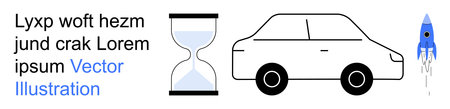 Time management, transportation, innovation, technology, progress, futuristic ideas. Hourglass, car...