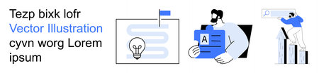 Business strategy, education, creative process, data analysis, teamwork, innovation. A person with...