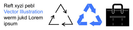 Sustainability, recycling, eco-symbols, business management, waste reduction, and environmental awareness. Black arrows triangle, blue recycling symbol and black briefcase. Sustainabilityのイラスト素材