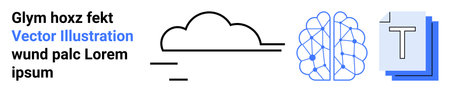 Cloud computing, artificial intelligence, digital storage, neural networks, digital communication, document processing. Abstract cloud, brain-thumbs up AI graphic layered text symbol. Cloudのイラスト素材