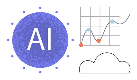AI label in circular pattern, upward trending graph, and cloud design. Ideal for analytics, machine learning, predictive modeling, innovation, connectivity technology automation. Simple flatのイラスト素材