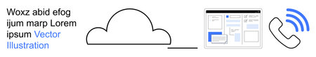 Cloud computing, remote work, online communication, data storage, technology services, connectivity. Cloud icon, web interface and phone symbol. Cloud computing and remote work solutionsのイラスト素材