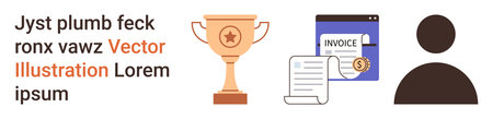 Achievement, financial management, user profiles, business success, billing, identity . Trophy, invoice and user icon are . Achievement and financial management visuallyのイラスト素材
