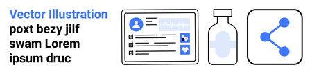 Healthcare, technology, digital records, medicine, vaccination, communication. Tablet with user...