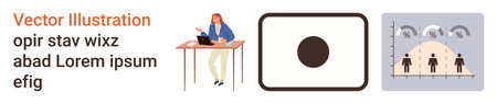 Business, teamwork, marketing, analytics, data visualization, demographics. Woman at desk using...