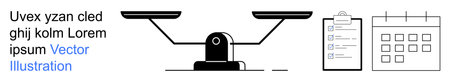 Law, justice, productivity, time management, organization, legal process. Black balance scale...
