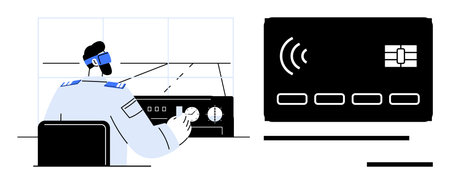 Technology, contactless payments, secure transactions, financial services, innovation, modern workplace. Person operating control panel with a credit card symbol. Technology and contactless paymentsのイラスト素材
