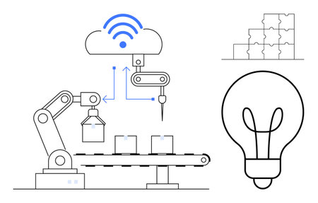 Automation concept. Automation using robotic arms and cloud connectivity for modern production...