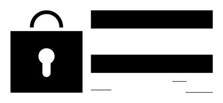 Padlock beside blacked-out text bars indicating secure information, restricted access. Ideal for digital privacy, cybersecurity, encryption, information protection, safety, confidentiality, simpleのイラスト素材