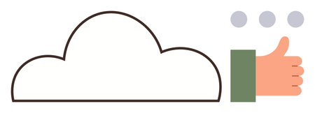 Cloud computing, data storage, user feedback, approval, technology, digital services. A cloud icon with a thumbs-up symbol and dots. Cloud computing and user feedbackのイラスト素材