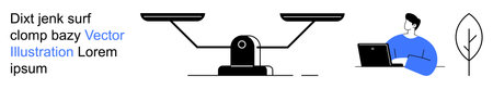 Business, legal services, equality, decision-making, remote work, modern balance. Digital scales...