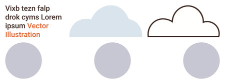 Graphic design, cloud computing, minimal layouts, abstract art, weather, data visualization. Three clouds illustrated with circles below and text in bold colors. Graphic design and cloud computingのイラスト素材