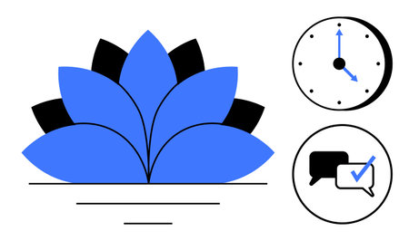 Blue  symbolizes mindfulness and peace, paired with clock showing time awareness and chat box with a...