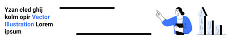Business planning, presentation, data analysis, growth strategies, corporate reporting, market trends. Person presenting beside bar chart. Business planning and presentation ideasのイラスト素材