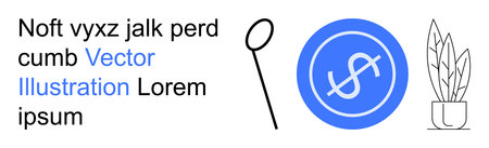 Finance, online transactions, minimalism, economy, abstract design, decoration. Dollar sign within a circle alongside a plant and abstract shape. Finance and online transactions conceptualのイラスト素材