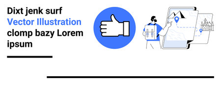 Navigation systems, travel planning, route mapping, geographic tools, tourism concepts, information analysis. A man interacts with mapping tools on a screen. Navigation systems and travel planningのイラスト素材