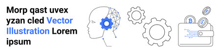 Artificial intelligence, digital finance, technology evolution, innovation, automation, cognitive processes. Human head integrated with gears, wallet with coin symbols. Artificial intelligenceのイラスト素材