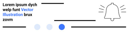 Notification bell with radiating lines, abstract horizontal lines, and placeholder text. Circular...