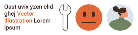 Communication, tools, emotions, profiles, business, design. Wrench, minimal neutral face and female profile in modern vector style. Communication and tools conceptのイラスト素材