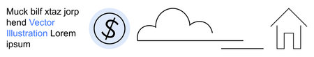 Finance, cloud storage, real estate, economy, housing market, data security. Simple dollar symbol, cloud silhouette and house outline. Finance and cloud storage conceptのイラスト素材