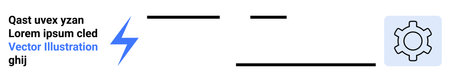 Lightning bolt icon alongside placeholder text and a gear symbol, representing energy, power, and settings. Ideal for web interfaces, app UI, energy concepts, settings menus, technology innovationのイラスト素材