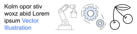 Automation, industry design, minimalism art, engineering, machine learning, innovation. Robotic arm with gears and cherries design. Automation and industry design inspirationのイラスト素材