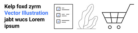 E-commerce, organization, creativity, marketing, minimal design, online shopping. Checklist, abstract plant shopping cart with placeholder text. E-commerce and organization conceptのイラスト素材