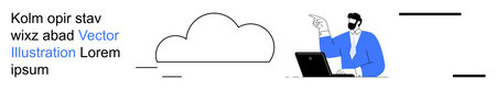 Technology, cloud services, business strategy, remote work, data storage, digital solutions. Business professional pointing to a cloud symbol while working on a laptop. Technology and cloud servicesのイラスト素材