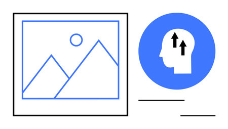 Creative thinking. abstract visuals including a mountain scene and human head with upward arrows...