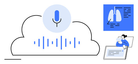 Voice recognition concept. Voice recognition in cloud computing linked with artificial intelligence...