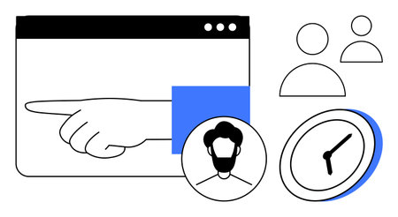 Time management, teamwork, productivity, online meetings, scheduling, digital collaboration. Hand...