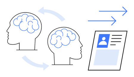 Data transfer concept. Brain outlines linked with arrows data exchange. Data transfer connected to...