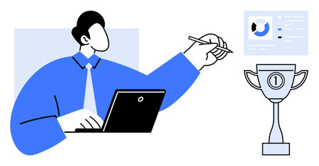 Business success. Business professional analyzing data for achievements with a focus on growth. Business progression achieved through actionable insights and performance tracking. Suitableのイラスト素材