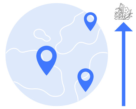 Navigation, global expansion, business growth, mapping, location services, travel. A globe with map...
