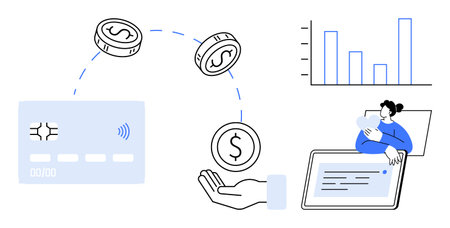 Digital payment.  money transactions using credit cards and mobile devices. Digital payment simplifies financial transactions and user accessibility. For banking, fintech, e-commerce, dataのイラスト素材