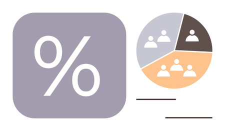 Large percentage symbol alongside segmented pie chart with human icons. Sections suggest team...