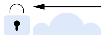Data security concept. Lock and cloud graphics highlight secure data transfer and storage. Data...