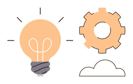 Light bulb radiating ideas, gear indicating process efficiency, and cloud suggesting connectivity. Ideal for innovation, creativity, technology, brainstorming, cloud computing, engineering teamworkのイラスト素材
