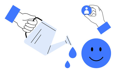 Growth concept. Growth ed by a watering can, a happy face, and a user icon signifying nurturing...