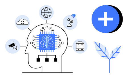 Artificial intelligence concept. Artificial intelligence integrates neural networks, robotics, and...