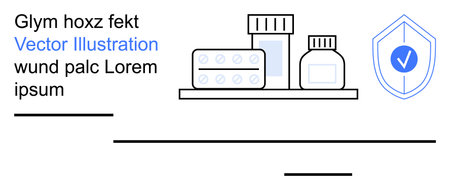 Healthcare, pharmaceutical safety, prescription drugs, secure medicine, health protection, medical packaging. Pills and medicine bottles alongside a security shield. Healthcare and pharmaceuticalのイラスト素材