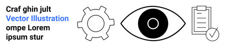 Gear symbolizing process, eye denoting vision, checklist implying task completion. Ideal for productivity, strategy, planning, workflow, business goal, project management simple landing pageのイラスト素材