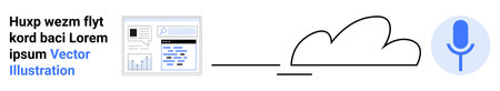 Cloud technology, voice recognition, digital communication, data transfer, AI systems, online services. Display showing data interface, cloud icon and microphone. Cloud computing and voiceのイラスト素材