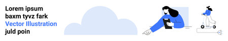 Technology, mobility, remote work, lifestyle, cloud storage, digital communication. A woman is...
