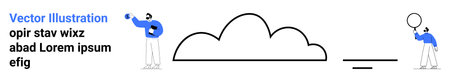 Minimal figures interacting around a cloud shape one with a phone, another with a balloon. Ideal for...